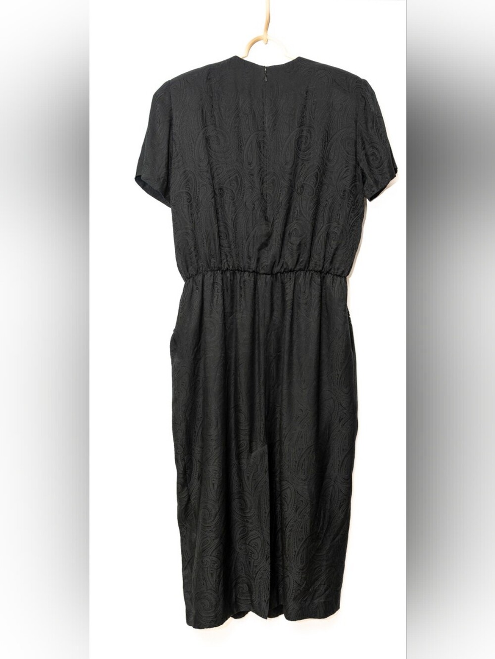 Vintage Adrianna Papell Silk Midi Dress Embroidered Beaded Waist/Neck Sz 14 - Picture 6 of 6
